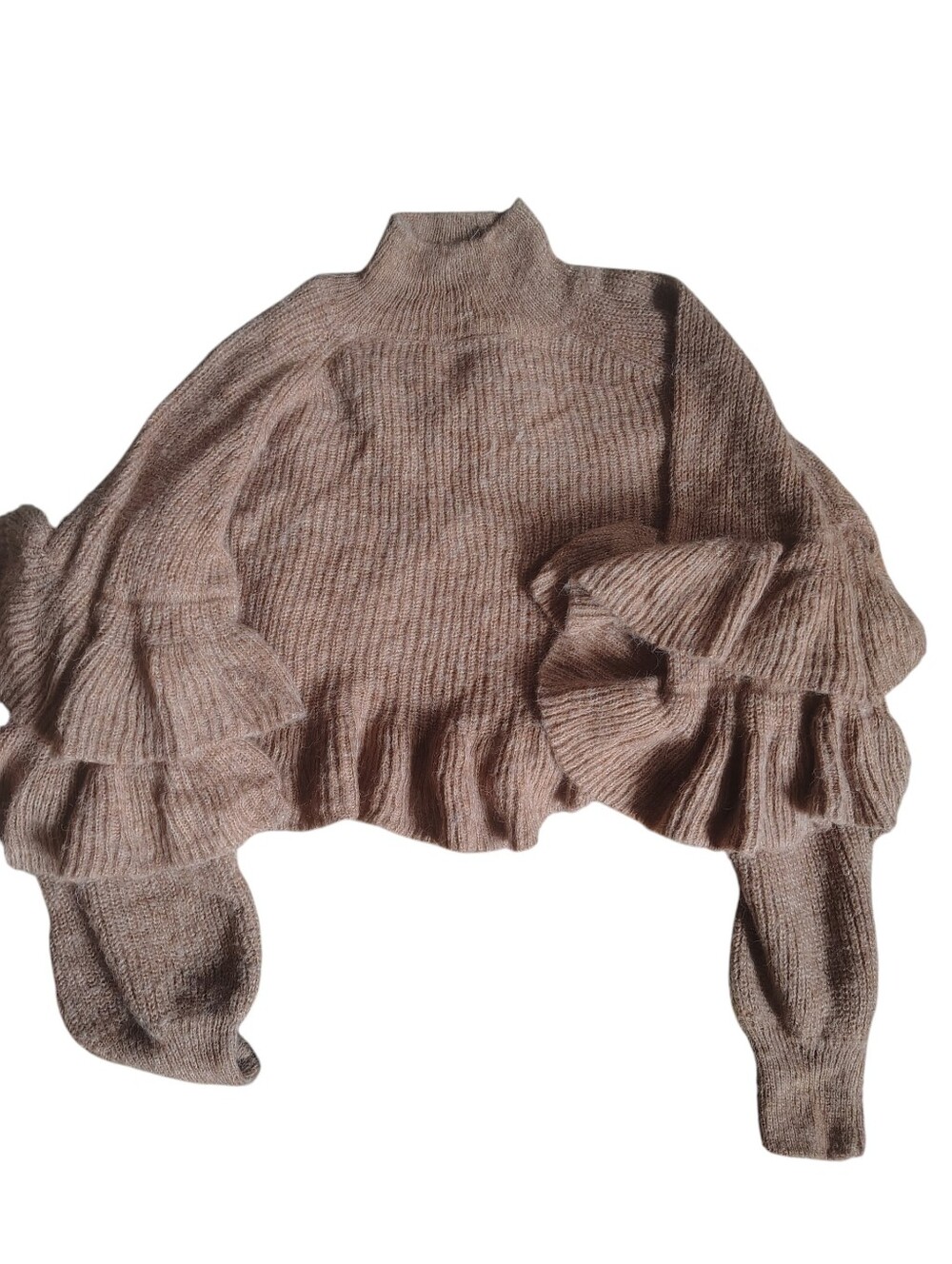 Ruffled Hem Mock Neck Sweater in Dusty Rose Small - Picture 2 of 3